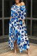 Blue Casual Street Camouflage Print Snakeskin Print Pocket Irregular Contrast O Neck Irregular Dresses