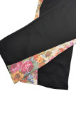 Black Casual Print Patchwork Loose Mid Waist Conventional Patchwork Bottoms