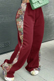 Black Casual Print Patchwork Loose Mid Waist Conventional Patchwork Bottoms