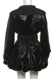 Black Casual Solid Color Patchwork Zipper Zipper Collar Long Sleeve Two Pieces