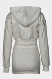 Apricot Casual Solid Color Pocket Patchwork Zipper Zipper Collar Long Sleeve Two Pieces