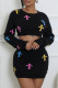 Black Casual Geometric Print Patchwork O Neck Long Sleeve Two Pieces