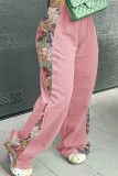 Black Casual Print Patchwork Loose Mid Waist Conventional Patchwork Bottoms