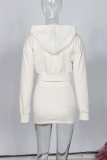 Apricot Casual Solid Color Pocket Patchwork Zipper Zipper Collar Long Sleeve Two Pieces