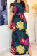 Multicolor Elegant Print Patchwork Slit Ruffled Trim O Neck Long Dresses