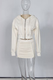 Apricot Casual Solid Color Pocket Patchwork Zipper Zipper Collar Long Sleeve Two Pieces
