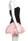 Black Sexy Patchwork Backless Contrast Strapless A Line Dresses