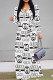 White Casual Street Letter Print Lace Up Contrast V Neck Printed Dresses