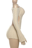 Brown Sexy Solid Color Patchwork Backless Off Shoulder Skinny Rompers