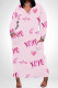Pink Casual Graffiti Print Heart Shaped Lips Pocket Contrast V Neck Printed Plus Size Dresses