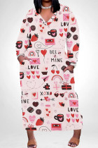 Light Pink Casual Graffiti Print Heart Shaped Lips Pocket Contrast V Neck Printed Plus Size Dresses
