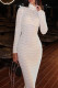 White Elegant Solid Color Patchwork Turtleneck Long Dresses