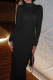 Black Elegant Solid Color Patchwork Turtleneck Long Dresses
