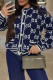 Blue Casual Letters Buckle Patchwork Contrast O Neck Outerwear