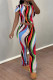 Multi-color Casual Street Stripe Splashed ink printing Contrast O Neck Short Sleeve Two Pieces