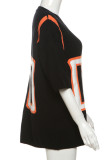 Black Casual Letters Patchwork O Neck Tops