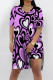 Purple Casual Street Love Print Slit Contrast V Neck Short Sleeve Two Pieces
