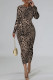 Camel Casual Snakeskin Print Leopard Contrast O Neck Printed Dresses