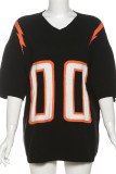 Black Casual Letters Patchwork O Neck Tops