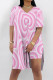 Pink Casual Street Love Print Slit Contrast V Neck Short Sleeve Two Pieces