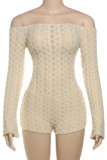 Brown Sexy Solid Color Patchwork Backless Off Shoulder Skinny Rompers