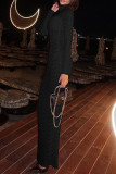 White Elegant Solid Color Patchwork Turtleneck Long Dresses