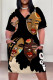 Black Casual Street Cartoon Print Letters Pocket Contrast V Neck Printed Plus Size Dresses
