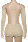 Brown Sexy Solid Color Patchwork Backless Off Shoulder Skinny Rompers