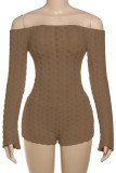 Brown Sexy Solid Color Patchwork Backless Off Shoulder Skinny Rompers