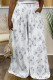 White Grey Casual Street Letter Print Gradient Pocket Loose High Waist Wide Leg Full Print Bottoms