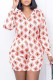Orange Casual Print Buckle Patchwork Turndown Collar Long Sleeve Two Pieces