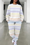Colour Casual Print Draw String Pocket Patchwork O Neck Long Sleeve Two Pieces