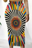 Yellow And Blue Casual Print Patchwork Regular Mid Waist Full Print Bottoms