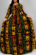 Green Yellow Casual Print Patchwork Strap Design O Neck Long Dresses