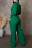 Black Casual Solid Color Buttons Patchwork Turndown Collar Regular Jumpsuits