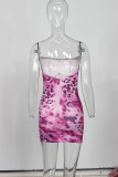 Purple Sexy Leopard Print Patchwork Backless Spaghetti Strap Sling Dresses