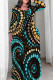 Sky Blue Casual Print Patchwork O Neck Long Plus Size Dresses
