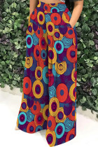 Multicolor Casual Print Pocket Patchwork Loose High Waist Wide Leg Full Print Bottoms