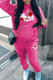 Rose Red Casual Print Draw String Pocket Patchwork Hooded Long Sleeve Two Pieces