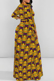 Red Casual Print Patchwork Strap Design O Neck Long Dresses