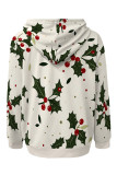 Black Casual Street Fruit Print Draw String Pocket Contrast Hooded Tops