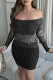 Black Sexy Party Patchwork Hot Drilling Backless Off Shoulder Wrapped Skirt Dresses