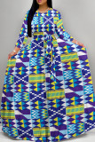 Red Casual Print Patchwork Strap Design O Neck Long Dresses