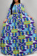 Blue Purple Casual Print Patchwork Strap Design O Neck Long Dresses