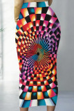 Yellow And Blue Casual Print Patchwork Regular Mid Waist Full Print Bottoms