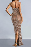 Black Sexy Hot Drilling See-Through Backless Slit Spaghetti Strap Long Dresses