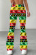 Red Yellow Casual Print Patchwork Regular Mid Waist Speaker Full Print Bottoms