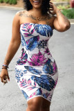Multicolor Fashion Sexy Print Backless Strapless Dress