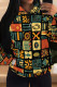 Orange Casual Print Draw String Pocket Patchwork Hooded Tops