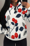 Black Casual Street Fruit Print Draw String Pocket Contrast Hooded Tops